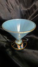 Load image into Gallery viewer, Antique Bohemian Blue Opaline Glass Hand Painted Footed Compote Bowl Art Glass
