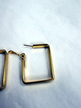 Load image into Gallery viewer, Vintage Monet Gold Geometric Rectangle Hinged Hoop Earrings Made in USA
