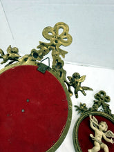 Load image into Gallery viewer, Vintage Norleans Italy Cherub Wall Plaque Pair Ornate Gold Oval Frames
