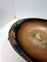 Load image into Gallery viewer, Vintage Ceramic Ornate Pedestal Centerpiece Bowl Faux Wood Gold Finish China
