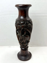 गैलरी व्यूवर में इमेज लोड करें, Vintage Handcrafted Dark Wood Open-Work Safari Elephant Palm Tree Vase
