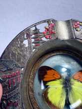 将图片加载到图库查看器，Mt. Fuji Enamel Silver Pagoda Cherry Blossom Butterfly Taxidermy Ashtray Japan
