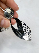 Load image into Gallery viewer, Vintage Edgar Berebi Blue Enamel Silver Tone Leaf Cut-Out Drop Earrings

