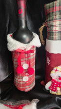 Charger l'image dans la galerie, Christmas Plaid Wine Bottle Cover Faux Fur Collar Pom Pom Holiday Gift Bag New
