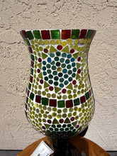 Load image into Gallery viewer, Modern Mosaic Glass Hurricane Candle Holder Multicolor Abstract Pattern
