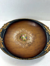 Load image into Gallery viewer, Vintage Ceramic Ornate Pedestal Centerpiece Bowl Faux Wood Gold Finish China
