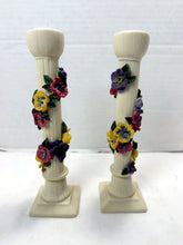 Load image into Gallery viewer, Vintage Dezine Inc. 1993 Hand Painted Ceramic Pansy Candle Holders Pair

