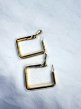 Load image into Gallery viewer, Vintage Monet Gold Geometric Rectangle Hinged Hoop Earrings Made in USA

