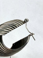 Load image into Gallery viewer, Antique Sterling Silver Twisted Multi-Line Hoop Pierced Earrings Marked STER
