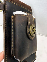 Load image into Gallery viewer, Multifunctional Brown Cowhide Leather Phone Waist Case with Keychain Loop
