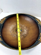 Load image into Gallery viewer, Vintage Ceramic Ornate Pedestal Centerpiece Bowl Faux Wood Gold Finish China
