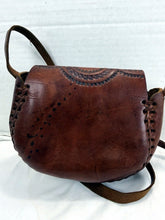 Load image into Gallery viewer, Vintage 1970s Hand-Tooled Mexican Leather Crossbody Saddle Bag Floral
