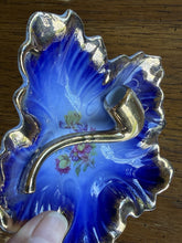 Load image into Gallery viewer, Antique German Cobalt Blue Porcelain Pipe Ashtray Maple Leaf Tobacco Smoking
