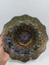 Cargar imagen en el visor de la galería, Antique Fenton Captive Rose Blue Iridescent Carnival Glass Plate c. 1911
