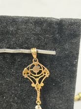 Charger l'image dans la galerie, Antique Art Nouveau 10K Gold Blue Sapphire Pearl Lavaliere Pendant Estate Jewlry
