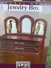 Load image into Gallery viewer, Vintage Wooden Jewelry Box Trifold Mirror Photo Frames Velvet Lined New
