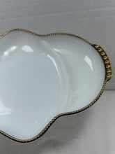 Load image into Gallery viewer, Vintage Fire-King Oven Ware White Milk Glass Divided Dish Gold Bead Trim Tray
