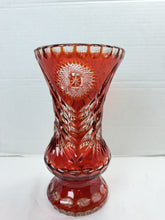 Load image into Gallery viewer, Vintage Bohemian Ruby Red Cut-to-Clear Crystal Starburst Floral Vase Czech
