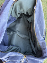 Load image into Gallery viewer, J.Crew Sporting Goods Blue Waxed Canvas Duffle Bag Weekender Travel Luggage
