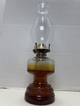 Cargar imagen en el visor de la galería, Antique Amber Glass Kerosene Hurricane Oil Lamp Victorian Finger Lamp Style
