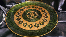 Load image into Gallery viewer, Vintage Culver Valencia 22K Gold Green Fresco Glass Serving Platter 14"
