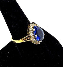 Load image into Gallery viewer, Vintage Pear Cut Blue Stone Halo Ring 925 Sterling Silver Size 7.5 Jewelry
