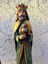 Load image into Gallery viewer, Vintage Three Kings Wise Men Nativity Statues 15 Inch Faux Wood Resin Mexico
