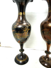 गैलरी व्यूवर में इमेज लोड करें, Pair Vintage Brass Gazelle Wheat Vases Art Deco Style Handmade in India
