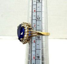 Load image into Gallery viewer, Vintage Pear Cut Blue Stone Halo Ring 925 Sterling Silver Size 7.5 Jewelry
