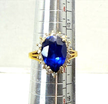 Load image into Gallery viewer, Vintage Pear Cut Blue Stone Halo Ring 925 Sterling Silver Size 7.5 Jewelry
