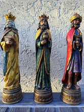 Load image into Gallery viewer, Vintage Three Kings Wise Men Nativity Statues 15 Inch Faux Wood Resin Mexico
