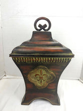 गैलरी व्यूवर में इमेज लोड करें, Vintage Tuscan Fleur-de-Lis Metal Lidded Jar Canister Urn Box Brown

