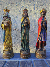 Load image into Gallery viewer, Vintage Three Kings Wise Men Nativity Statues 15 Inch Faux Wood Resin Mexico
