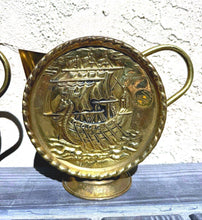Load image into Gallery viewer, Vintage Peerage England Embossed Brass Viking Ship Pitcher Set of Two
