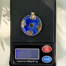 Load image into Gallery viewer, Vintage 14K Yellow Gold Lapis Lazuli Good Fortune Donut Pendant Chinese Symbol
