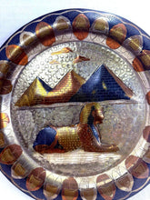 Load image into Gallery viewer, Vintage Egyptian Handcrafted Mixed Metal Wall Plaque Sphinx Pyramids
