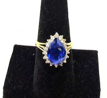 Load image into Gallery viewer, Vintage Pear Cut Blue Stone Halo Ring 925 Sterling Silver Size 7.5 Jewelry
