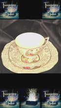 Load and play video in Gallery viewer, Vintage Japanese Courting Couple Tea Trio (Cup, Saucer &amp; Plate) – Gilt Rococo “Watteau” Scene, AW Japan Mark
