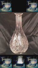 Load and play video in Gallery viewer, Vintage Cut Crystal Decanter – Diamond &amp; Wedge Pattern – Elegant Barware Artistry (Small Rim Chip)

