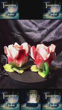 Load and play video in Gallery viewer, Vintage Italian Capodimonte-Style Pink Rose Porcelain Candle Holders – Hand-Painted Floral Pair
