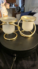 将图片加载到图库查看器，PartyLite Gemini Duo Gold Votive Candle Holders | Frosted Glass Interlocking Rings | Elegant Home Decor

