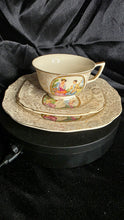 Load image into Gallery viewer, Vintage Japanese Courting Couple Tea Trio (Cup, Saucer &amp; Plate) – Gilt Rococo “Watteau” Scene, AW Japan Mark
