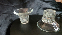 将图片加载到图库查看器，Vintage Reversible Ribbed Glass Candle Holders – Set of 2 | Mid-Century Clear Pressed Glass Dual-Use Taper &amp; Tealight Holders
