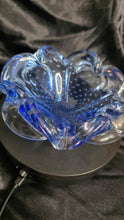 Load image into Gallery viewer, Vintage Italian Bullicante Art Glass Bowl – Mid-Century Modern, Ruffled Blue &amp; Clear Murano-Style Design
