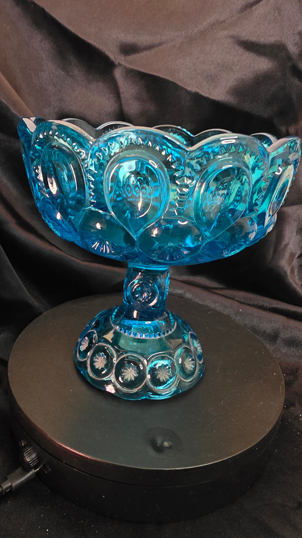 Vintage Viking Bluenique 1968 Compote Bowl - Turquoise Blue Glass Elegance