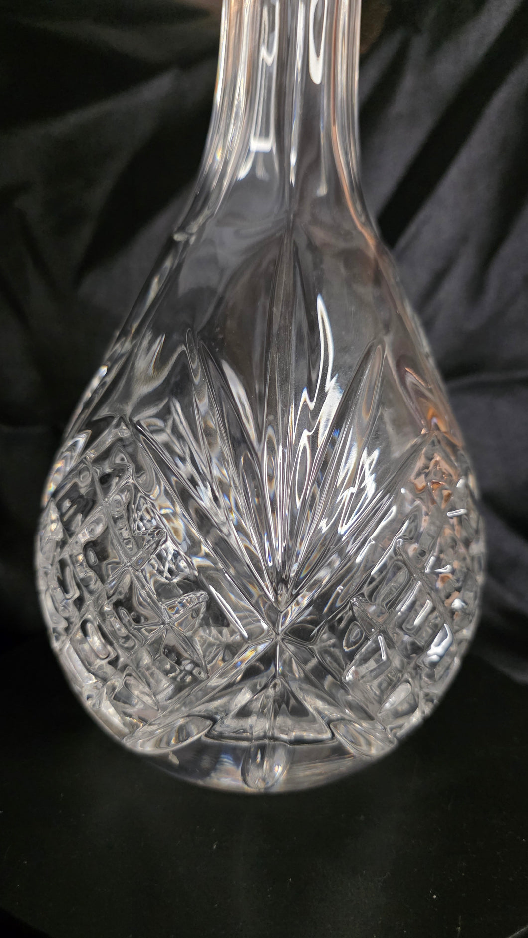 Vintage Cut Crystal Decanter – Diamond & Wedge Pattern – Elegant Barware Artistry (Small Rim Chip)