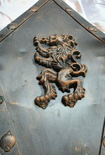 Load image into Gallery viewer, Gothic Iron Wall Sconce Pair with Heraldic Lion Crest &amp; Fleur-de-Lis Arms
