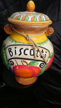Load image into Gallery viewer, Nonni’s Biscotti Cookie Jar | Vintage Hand-Painted Ceramic Tuscan Kitchen Canister – 12” Tall
