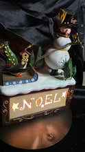 Load image into Gallery viewer, Vintage Lighted Snowman Skiing with Penguin Holiday Figurine - Illuminated &quot;NOEL&quot; Christmas Scene

