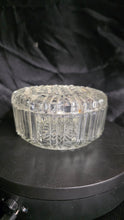 将图片加载到图库查看器，Vintage Ribbed Glass Trinket Box with Lid | Art Deco Style Pressed Glass Candy Dish or Vanity Jar
